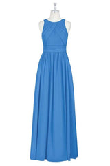 Party Dresses For Ladies, Brami Blue Chiffon Sleeveless Long Bridesmaid Dress