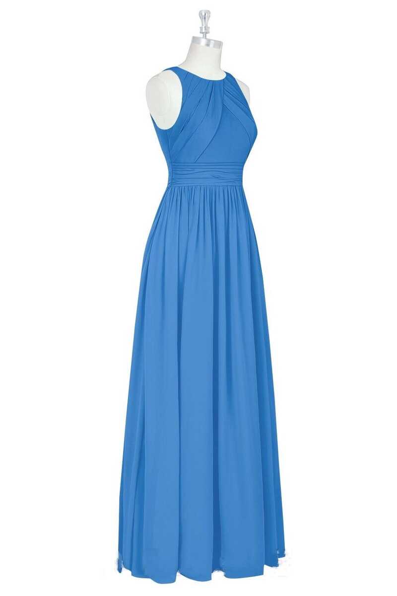 Party Dress For Ladies, Brami Blue Chiffon Sleeveless Long Bridesmaid Dress