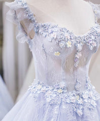 Bridesmaids Dresses Long, Light Blue Tulle Lace Long Prom Dress, Blue Evening Dress