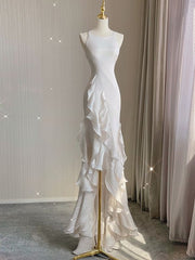 Wedding Dress Colorful, White Sheath Halter Backless Wedding Dress