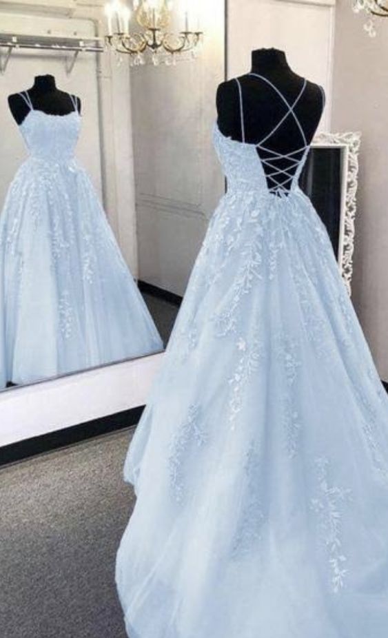 A-Line Light Blue Long Prom Dress Formal Evening Dresses