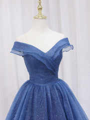 Prom Dresses For Teen, A-Line Dark Blue Tulle Long Prom Dresses, Blue Formal Evening Dress