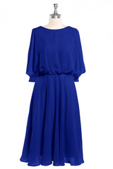 Bridesmaid Dress Elegant, Royal Blue Long Sleeve Blouson-Style Bridesmaid Dress