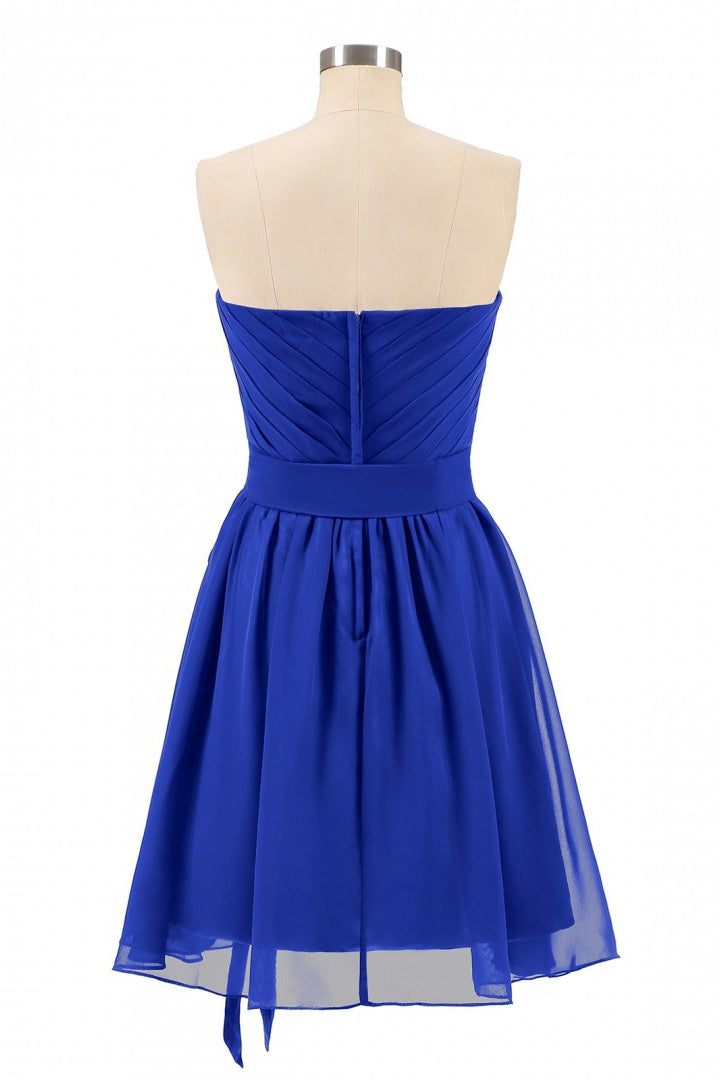 Wedding Guest Outfit, Royal Blue Sweetheart Tie-Side Short Bridesmaid Dress