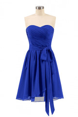 Satin Dress, Royal Blue Sweetheart Tie-Side Short Bridesmaid Dress