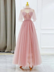 Homecoming Dress, Pink Tulle Tea Length Prom Dress, Pink Tulle Formal Dress