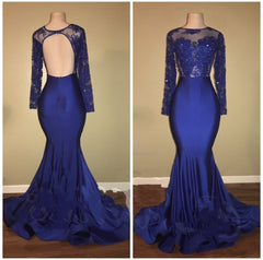Party Dresses Cheap, 2024 Charming Royal Blue Long Sleeve Mermaid Prom Dresses