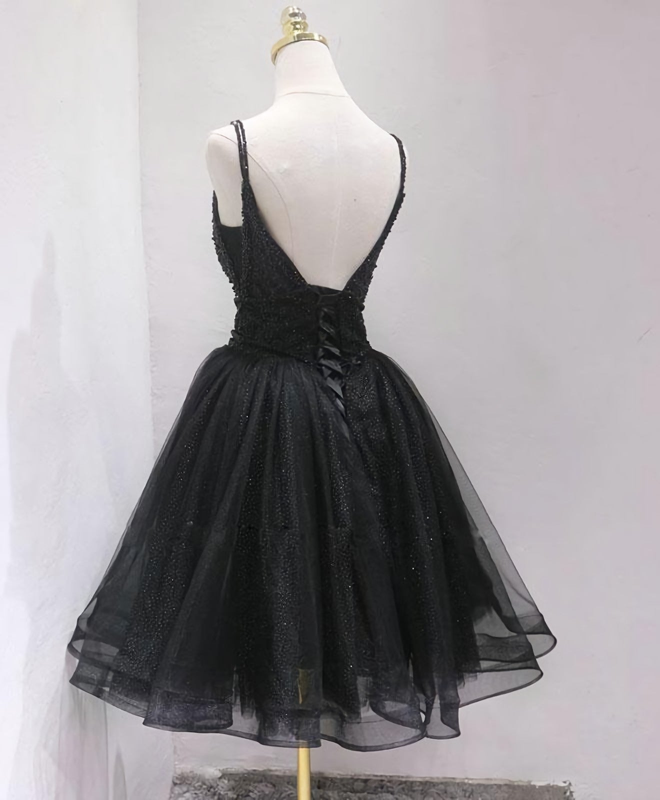Evening Dresses 90024, Black Tulle Beads Short Prom Dress, Black Homecoming Dress