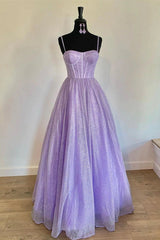 Prom Dress Sale, Spaghetti Straps Sparkly Lilac A Line Prom Dresses Sequin Evening Dresses