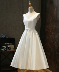 Homecomming Dresses Floral, Simple V Neck White Short Prom Dress, White Homecoming Dress