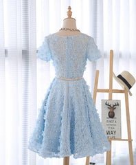 Prom Dresses For Sale, Cute Blue Lace Short Prom Dress, Blue Homecoming Dress