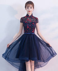 Formal Dresses Australia, Blue Tulle Lace High Low Prom Dress, Blue Homecoming Dress