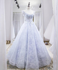 Bridesmaid Dress Styles, Light Blue Tulle Lace Long Prom Dress, Blue Evening Dress