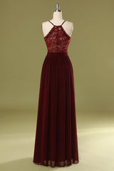 Prom Dress With Tulle, Sheath V Neck Burgundy Bridesmaid Dress with Lace Back