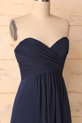 Prom Dress Chiffon, Elegant Sweetheart Pleated Navy Blue Bridesmaid Dress