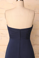 Prom Dress And Boots, Elegant Sweetheart Pleated Navy Blue Bridesmaid Dress