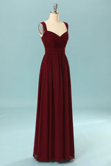 Prom Dresses Two Piece, Elegant Pleated Burgundy Bridesmaid Dress with Keyhole
