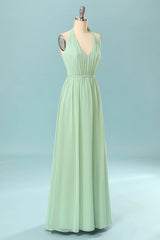 Prom Dresses Backless, Halter Mint Green Bridesmaid Dress with Bowknot