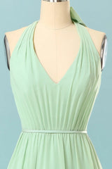 Prom Dress Aesthetic, Halter Mint Green Bridesmaid Dress with Bowknot
