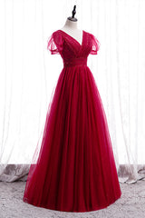 Party Dress Inspiration, Classic Red V-Neck Beaded Long Formal Dress