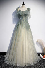 Wedding Color Schemes, Princess Dusty Green Beaded Formal Dress
