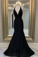 Prom Dress Black, Mermaid Halter Black Long Prom Dress