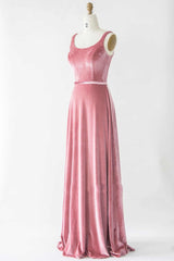 Prom Dresse 2031, Simple Boat Neck Velvet Long Bridesmaid Dress