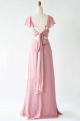 Evening Dresses 13, V-Neck Blush Pink Chiffon Bridesmaid Dress