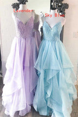 Bridesmaids Dresses Beach, Elegant Light Blue Ruffled Tulle Prom Dress