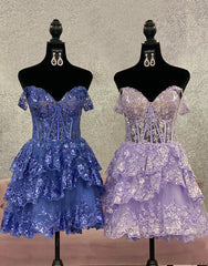 Prom Dresses Casual, Cute A-Line Tiered Short Homecoming Dress With Appliques