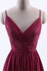 Evening Dresses Online Shop, Wine Red Chiffon A-line Long Pleated Bridesmaid Dress