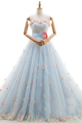Wedding Dress Tops, Charming Light Blue Tulle Sweetheart Ball Gown Court Train Wedding Dresses