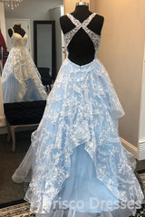 Bridesmaid Dress Satin, Elegant Light Blue A-Line Sweetheart Open Back Appliques Long Prom Dresses
