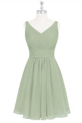Prom Dresses Dark Blue, Sage Green Chiffon A-Line Short Bridesmaid Dress