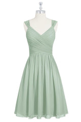 Prom Dress Off The Shoulder, Sage Green Chiffon Lace-Up Short Bridesmaid Dress