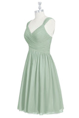 Prom Dresses Blue Long, Sage Green Chiffon Lace-Up Short Bridesmaid Dress