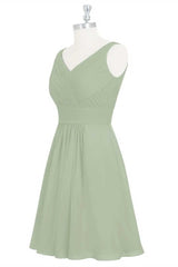 Prom Dresses For Curvy Figures, Sage Green Chiffon A-Line Short Bridesmaid Dress