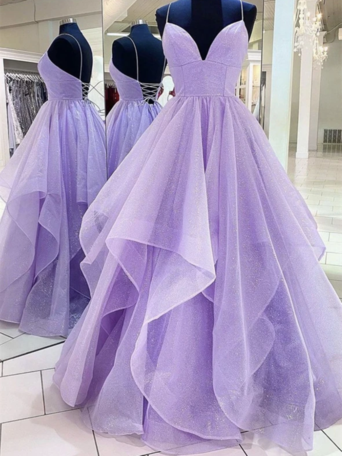 Cocktail Dress, a line v neck purple tulle long prom dresses a line v neck purple backless long formal evening dresses