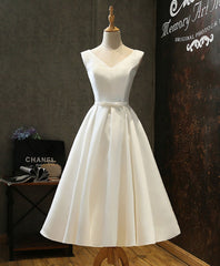 Homecomming Dresses With Sleeves, Simple V Neck White Short Prom Dress, White Homecoming Dress