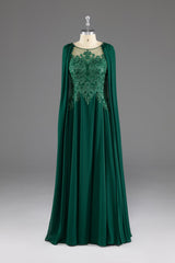 Prom Dresses For Blondes, A-Line Chiffon Floor Length Mother of The Bride Dress with Detachable Cape