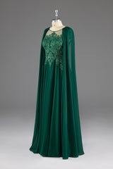 Bridesmaids Dress Gold, Dark Green A-Line Lace Appliques Chiffon Prom Dress