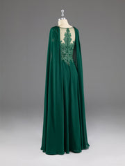Bridesmaid Dress Tulle, Dark Green A-Line Lace Appliques Chiffon Prom Dress