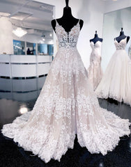 Wedding Dresses 2023 Trend New, A-Line Spaghetti Straps Court Train Wedding Dress With Appliques