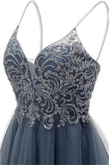Prom Dresses With Long Sleeves, A-line Straps Appliques Tulle Short Homecoming Dress