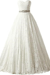 Wedding Dresses Simple Elegant, A-line Sweetheart Floor Length Lace Wedding Dresses
