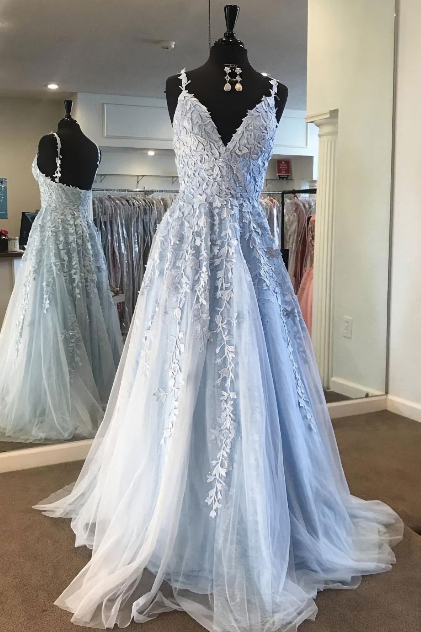 Prom Dress 2031, Light Blue Lace Tulle Long Prom Dress, Blue Formal Dress, Ae232