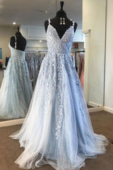 Prom Dress Colorful, Light Blue Lace Tulle Long Prom Dress, Blue Formal Dress, Ae232