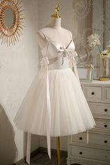Bridesmaid Dress Lavender, Chic Champagne Beading Bowknot Lace Up Short Homecoming Dresses