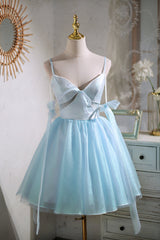 Bridesmaids Dresses Convertible, Cute Sky Blue Beading Bowknot Short Princess Homecoming Dresses