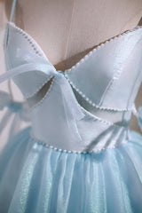 Bridesmaid Dresses Convertable, Cute Sky Blue Beading Bowknot Short Princess Homecoming Dresses